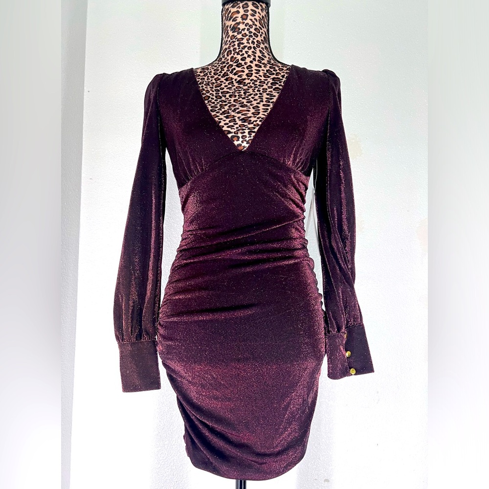 Brand is LNL , Beautiful, v-neck/back, glittery burgundy mini dress